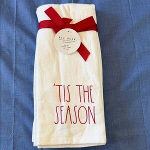 NWT Rae Dunn Set of  2- Holiday Kitchen Towels with Red Accents